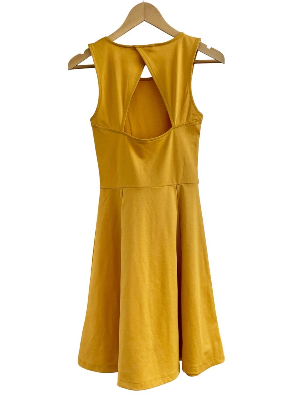 H&M Fit & Flare Mini Dress Open Back Size XS Mustard Yellow Gorpcore Skater - Picture 2 of 14